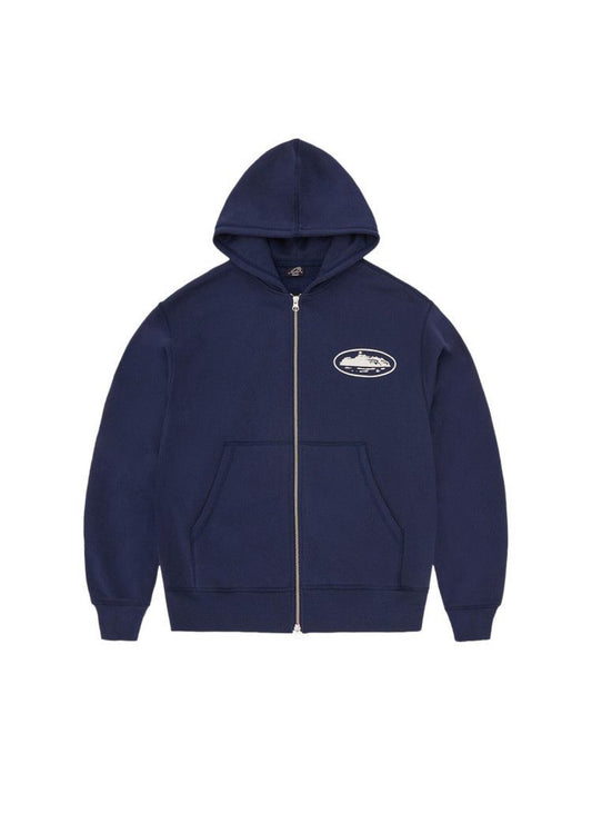 Corteiz Island Puff Print Zip-up hoodie navy